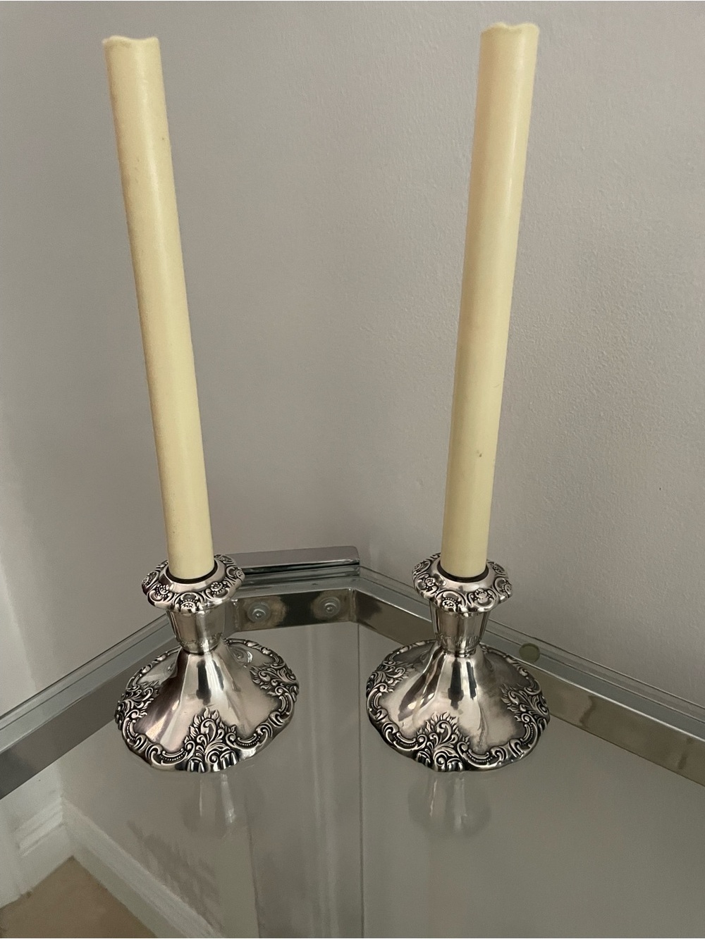 Wallace " Baroque " Silver Plate #750 Candlestick Holders 3 1/2 short